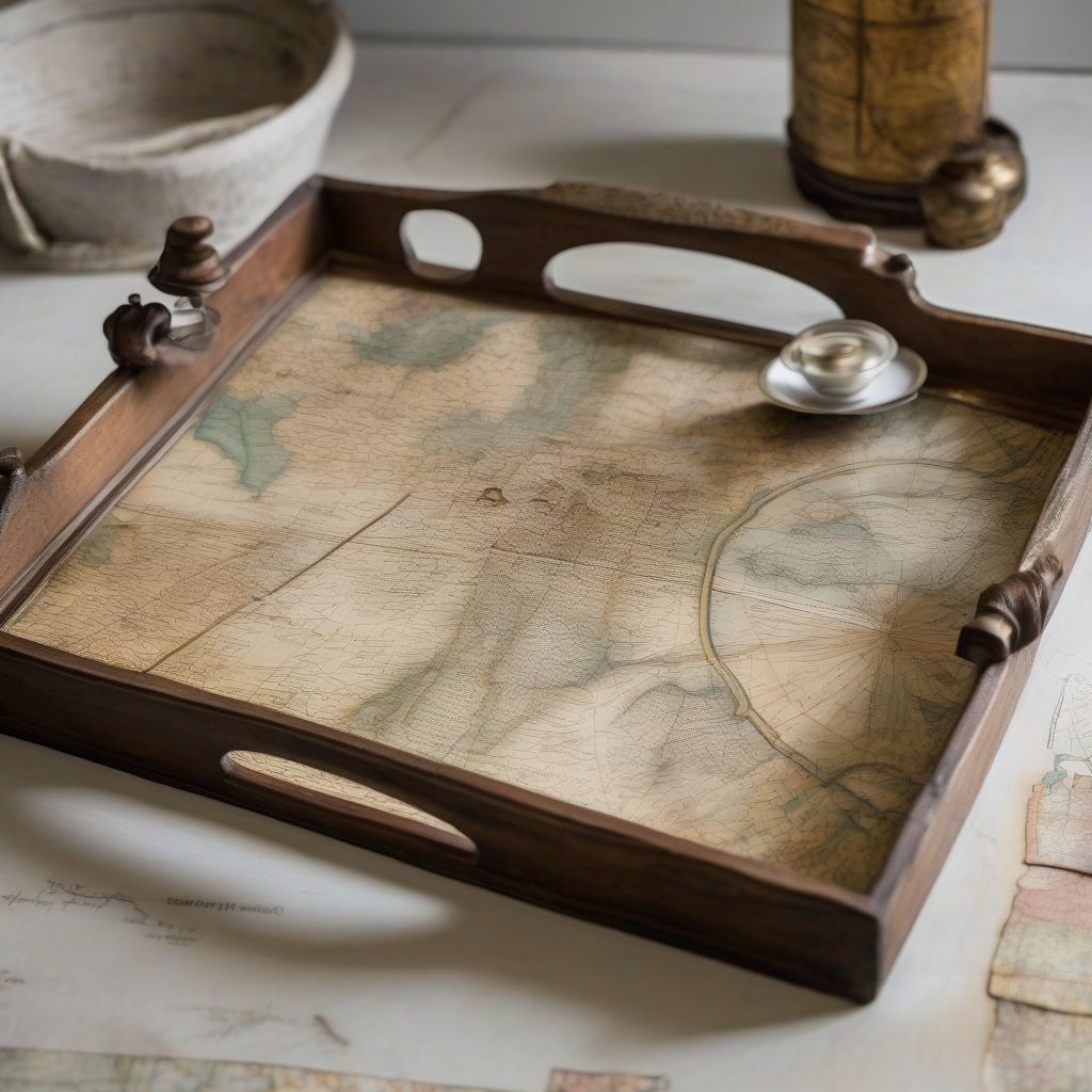 Decoupage Tray With Old Maps