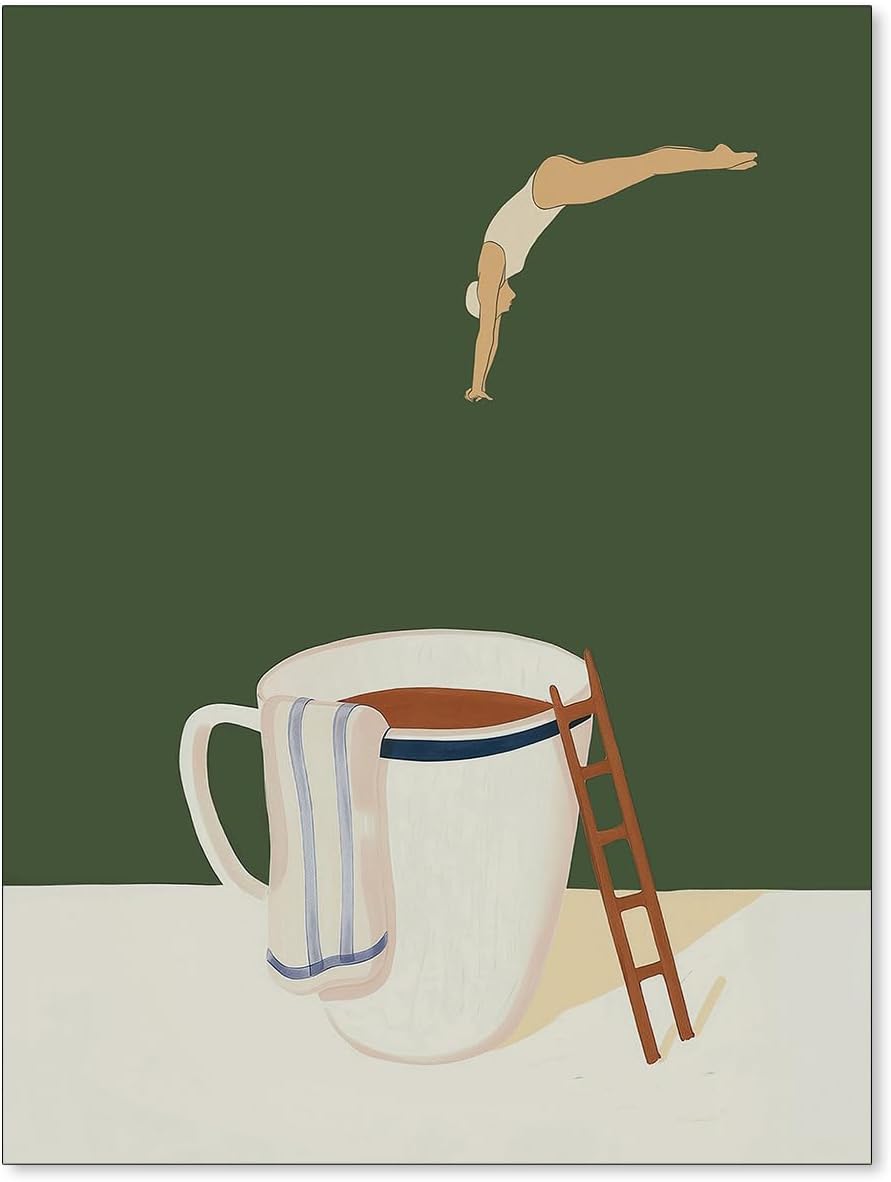 Fun Modern Coffee Diver Posters Vintage Abstract Kitchen Wall Art Trendy Retro Pop Canvas Prints for Coffee Shop Home Bar Wall Decor 12x16 inch Unframed