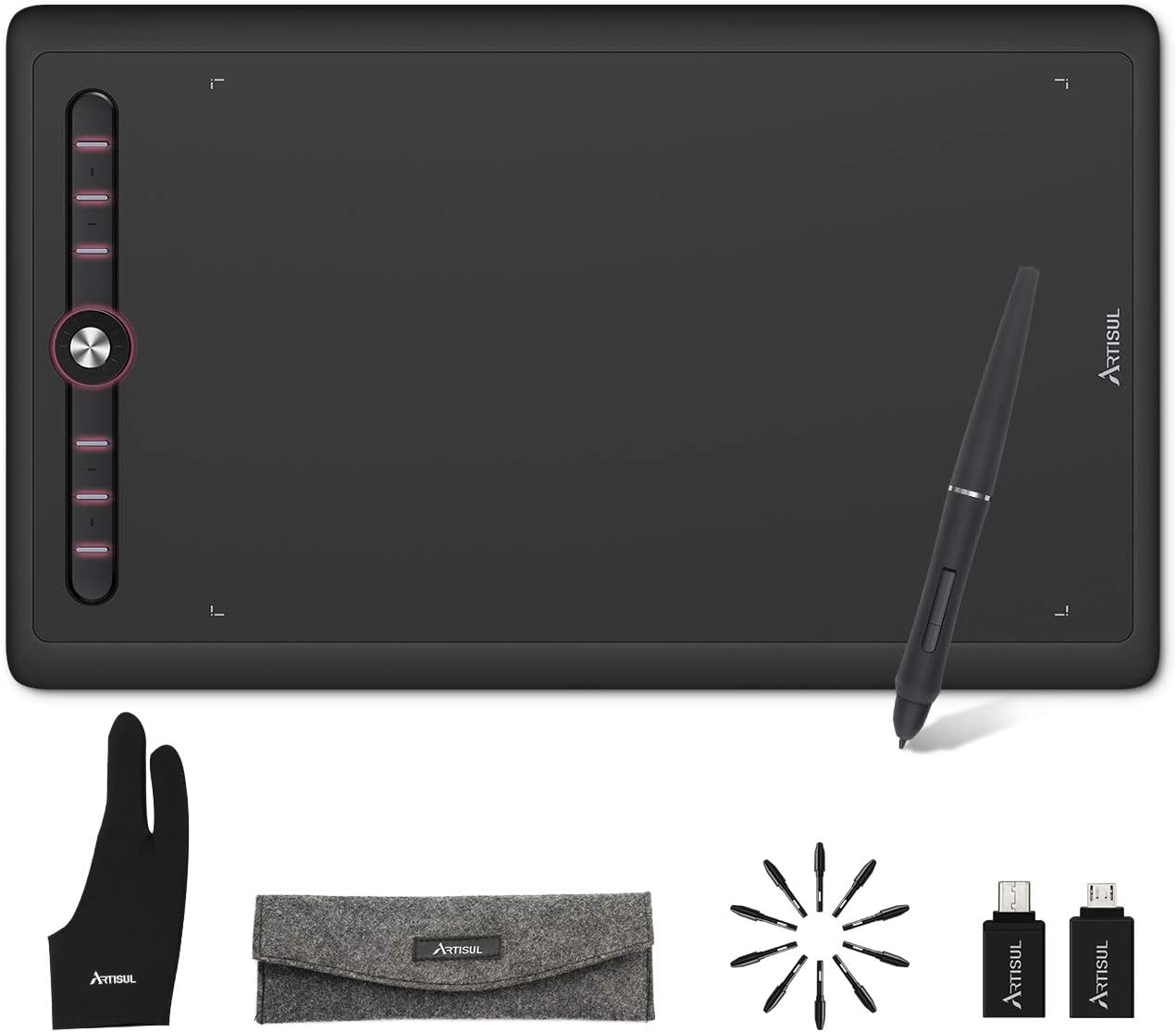 Artisul M0610Pro Graphics Drawing Tablet 10x6 inch Drawing Tablet with 8192 Levels Pressure Battery-Free Stylus and 8 Hot Keys Digital Art Tablet Compatible with Mac Windows PC, and Android