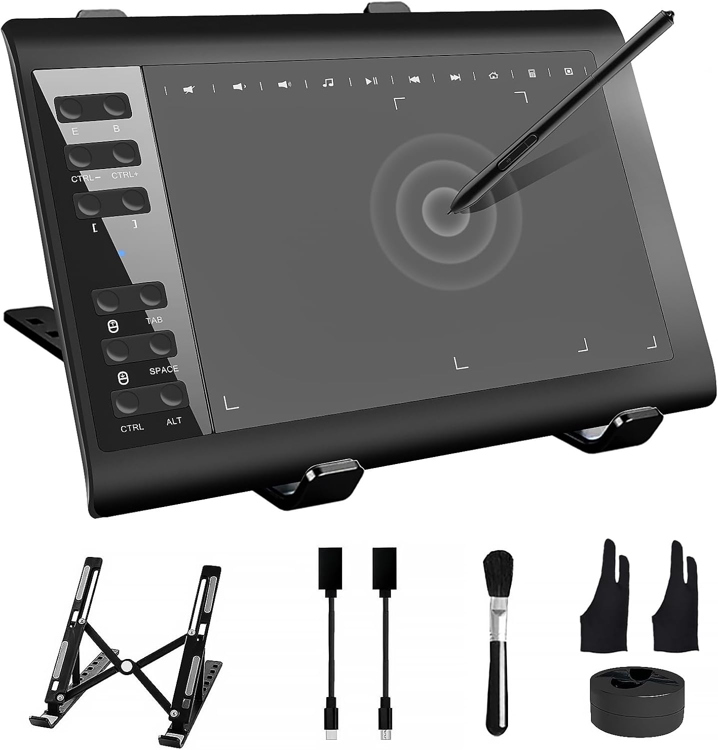 Graphics Drawing Tablet with Stand,10x6 Inch Drawing Tablet with 8192 Level Pen,12 Hot Keys,Digital Drawing Pad Compatible with PC/Mac/Android for Painting,Design&Online Teach