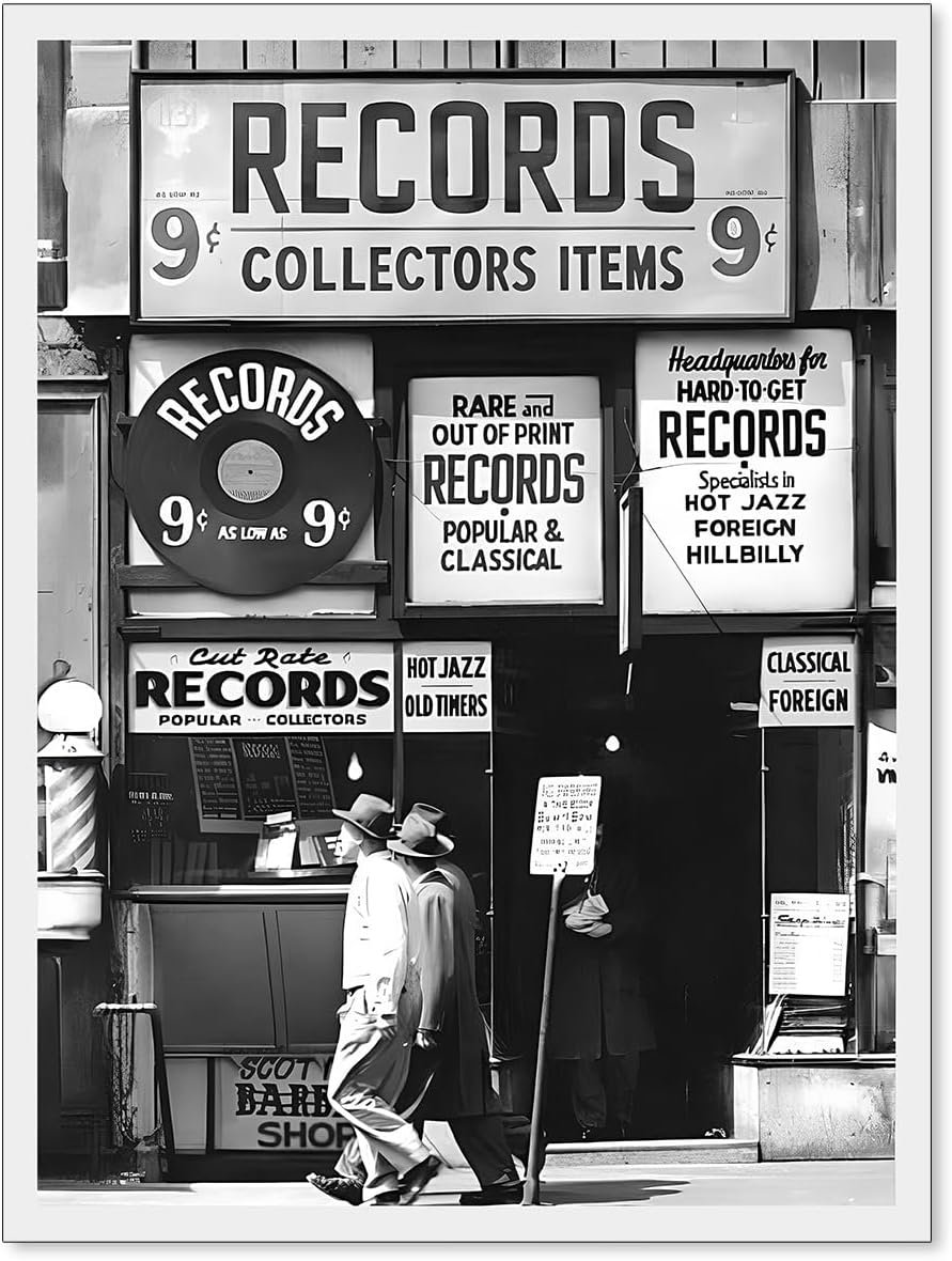 VERENIX Fashion Black And White Photography Wall Art Vintage Preppy Record Shop Poster Retro Trendy Music Art Aesthetic Canvas Print for Music Lovers Gifts 12x16 inch Unframed