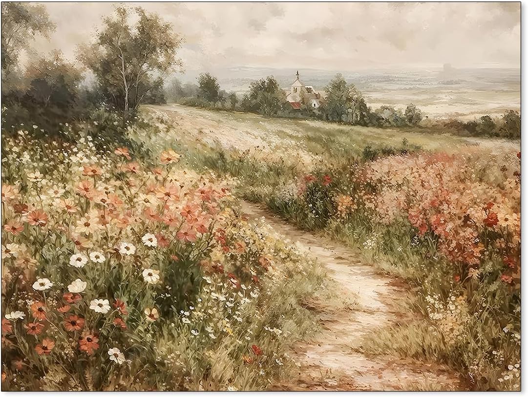 Haitunone Landscape Wildflower Wall Art Nature Botanical Floral Posters Retro Cottagecore Plant Paintings Canvas Prints for Farmhouse Living Room Wall Decor 12x16 inch Unframed