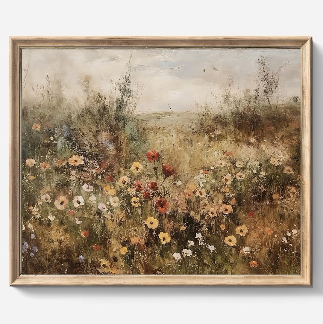 Vintage Wall art, Classical Paintings Poster Prints, Room Decor for Home Office Bedroom Living Room, Bathroom Wall Decor (Wildflower Meadow at Dusk)