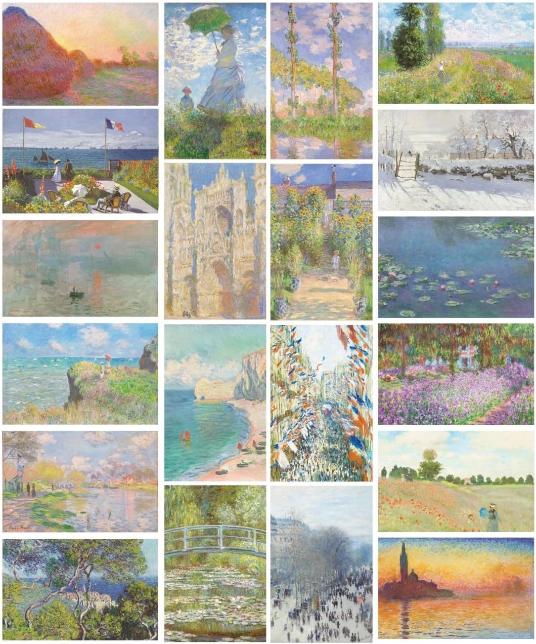 MINI ZOZI Claude Monet Famous Art Prints And Posters 20PCS 11X17 Paintings Fine Art Impressionist Renaissance Aesthetic Romanticism Big Poster Wall Painting Classroom Room Decor Classical Artist Artwork Pack
