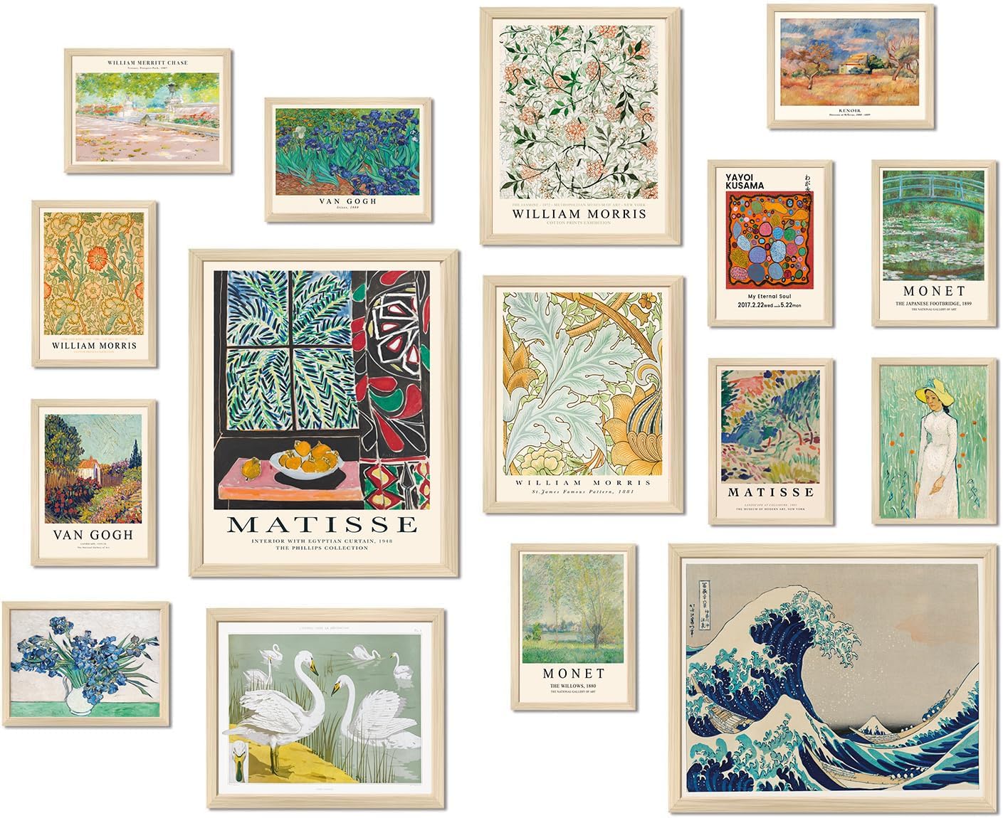ASTRDECOR Vintage Eclectic Wall Art Prints Set of 16, Eclectic Wall Decor, Colorful Maximalist Decor Aesthetic, Abstract Canvas Art Prints Wall Decor Matisse, Monet, William Morris Famaus Artist Painting, Vintage Gallery Wall Prints Poster for Living Room Bedroom Dorm【Unframed】