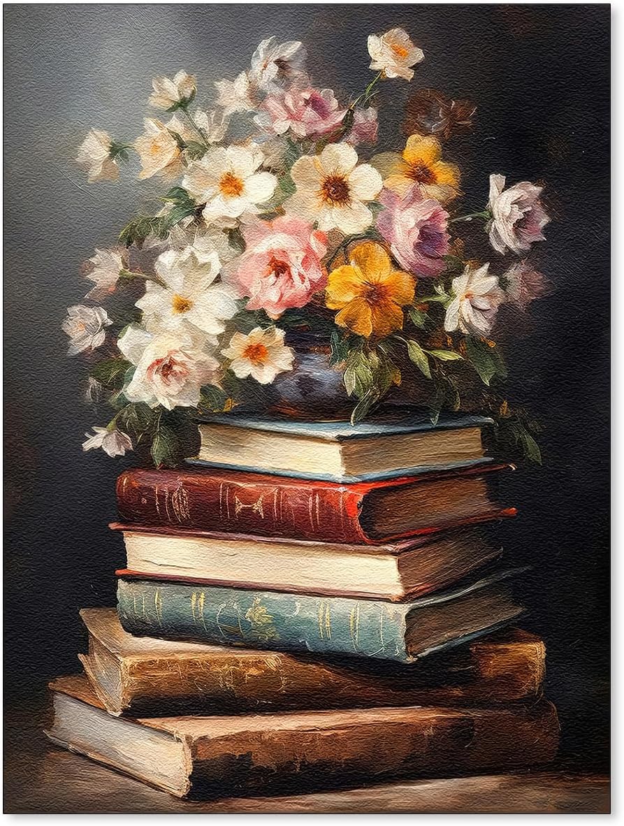 Floral Book Canvas Wall Art Botanical Flower Oil Painting Poster Vintage Antique Aesthetic Prints for Gallery Living Room Wall Decor 12X16 inch Unframed