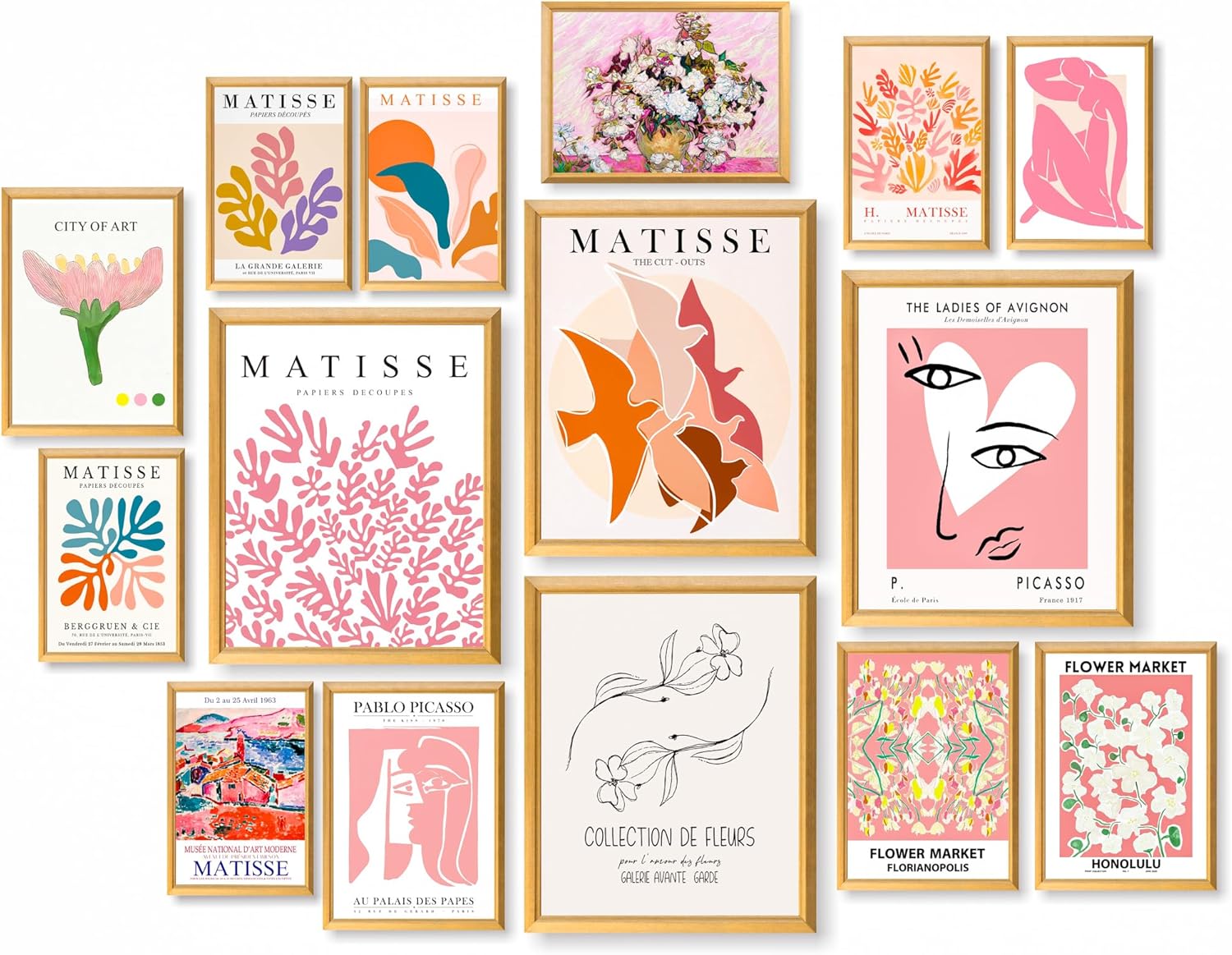 dazongweihan 15 PCS Pink Flower Wall Art Prints,Abstract Matisse Aesthetic,Colorful Exhibition Posters Wall Art Flower,Famous Artist Painting Pictures, Funky Eclectic Gallery Prints
