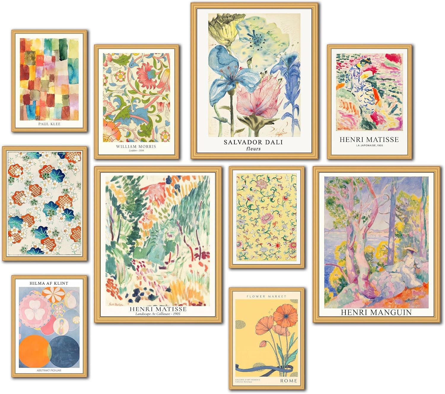 LANCHI95 10 Pcs Vintage Eclectic Wall Art Prints, Trendy Maximalism Poster for Aesthetic, Abstract Eclectic Wall Decor Van Gogh William Morris Matisse Monet Maximalist Famous (Unframed)