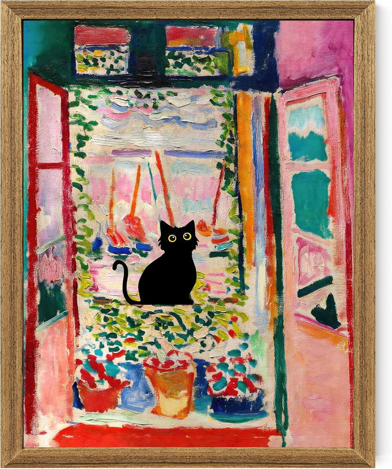 Fantasy Artists Henri Matisse Cat Wall Art, Framed Open Window Black Cat Canvas Poster Prints, Abstract Aesthetic Wall Decors for Living Room, Oil Paintings for Room Bathroom Decorations 8